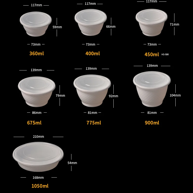 360ml White Leakproof PP Disposable Plastic Bowl With Lid Square Grid