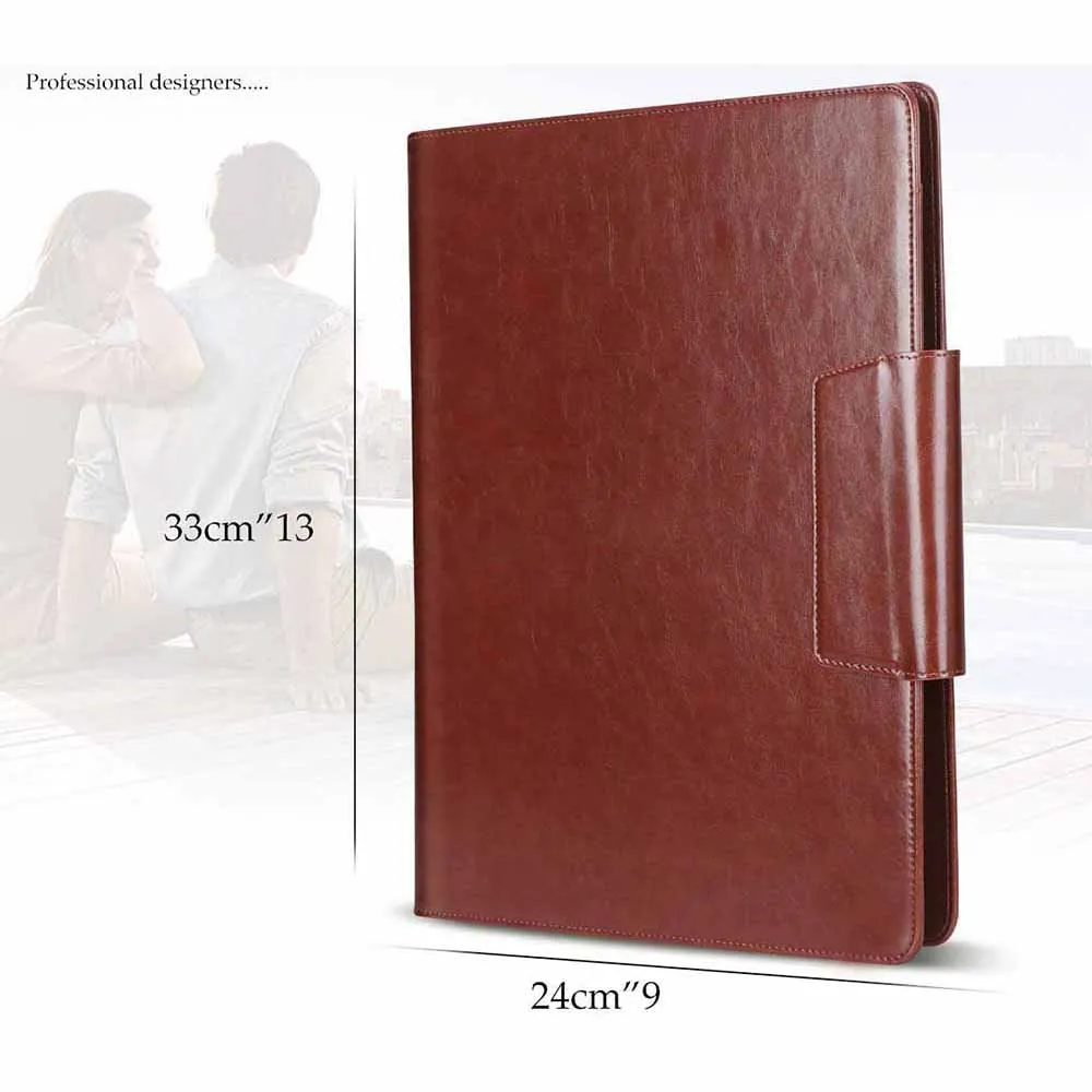 A4 leather document file folder organizer resume portfolio folder with clip & phone pocket