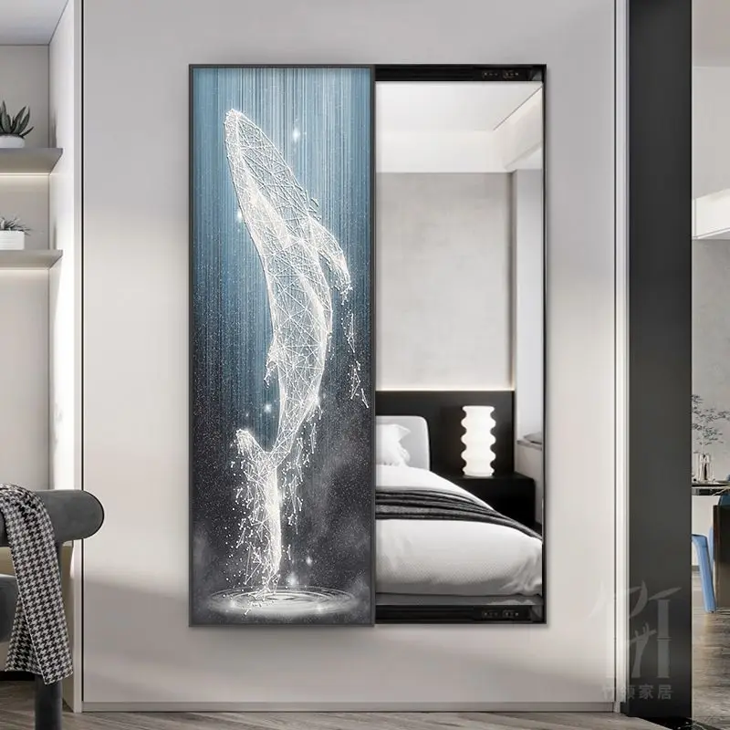 Glide and Illuminate Mirror Art Crystal Porcelain Wall Display High end push-pull mirror with nine fish and elk for beauty