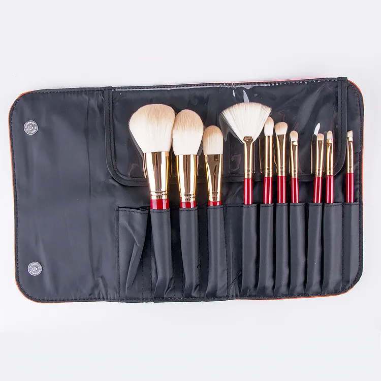 HZM Red Professional Makeup Brushes Set 10 PCS Private Label Custom Logo Luxury Glitter Makeup Brush Kit Travel Size with Bag