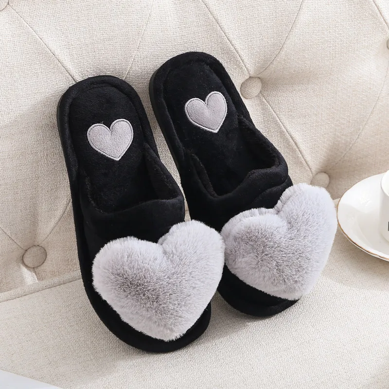 Ladies home Fluffy Warm Home Slippers Winter plush heart-shaped house Slippers custom for ladies