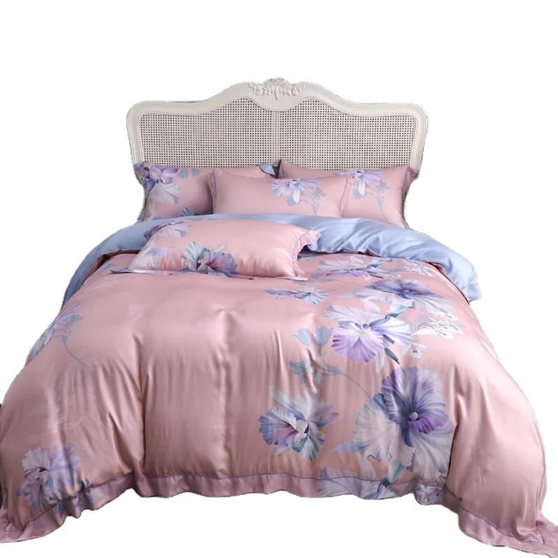 High Quality Washable 60s 100% Lyocell Sateen Bedding Set With Flower Custom Bedsheet Bedding Set