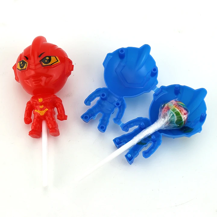 Cartoon Superhero Man toy candy with fruit hard lollipop