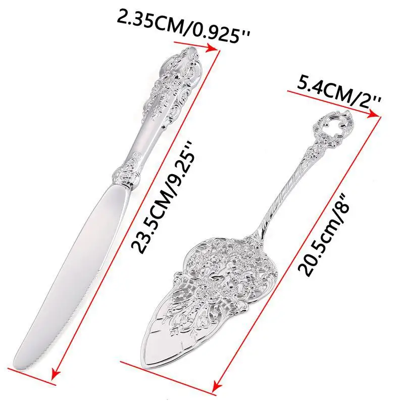 Palace Style Wedding Guest Gifts Tableware silver engrave antique metal cake knife and server set