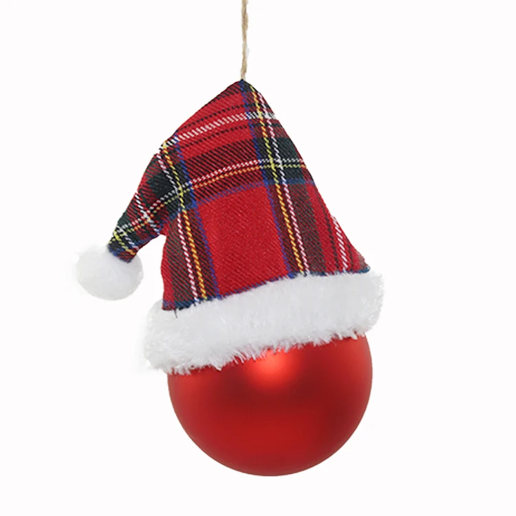 Wholesale custom Christmas balls with Christmas hats for Christmas tree decoration