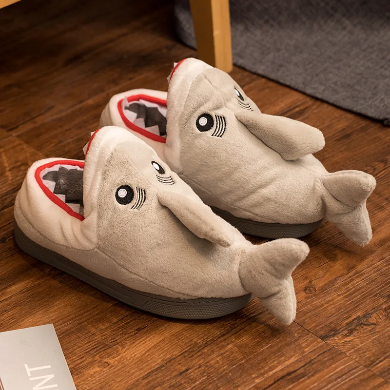 Cute Indoor Bedroom Animal Slides Fur Plush Shark Slippers Stuffed Animal Winter Female Outdoor Slippers
