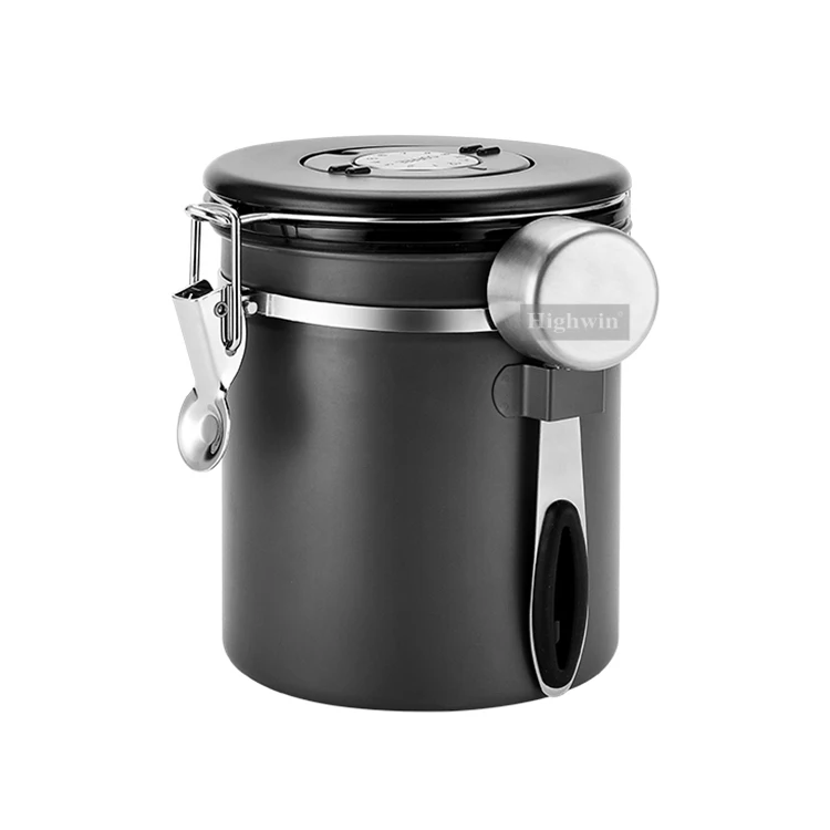 Dark Grey Airtight Coffee Canister With One Way Co2 Valve 304 Stainless Steel Airtight Food Coffee Canister Vacuum
