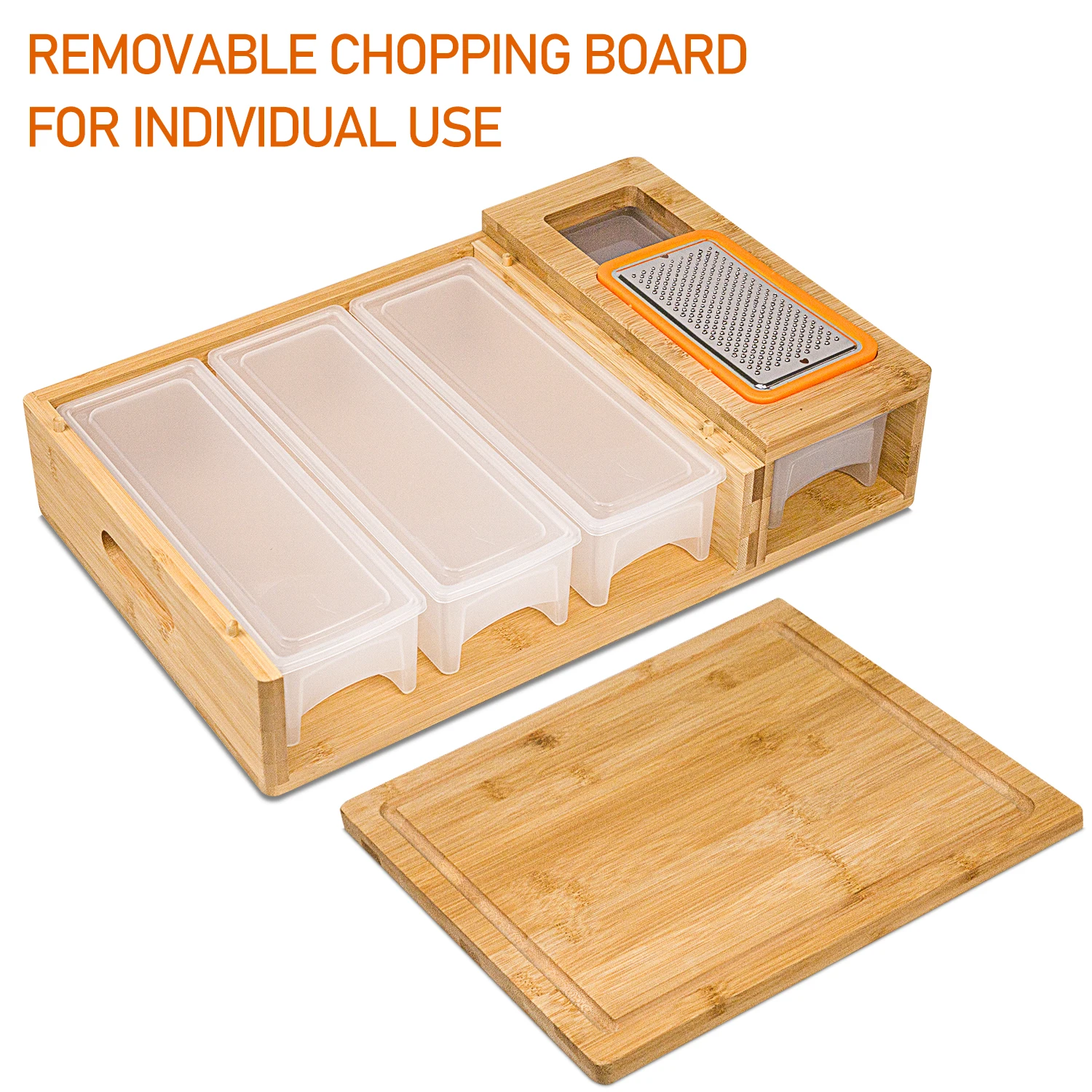 Multi-functional Bamboo Cutting Chopping Board With Removable Lid And Tray Kitchen Chopping Block With Storage Containers