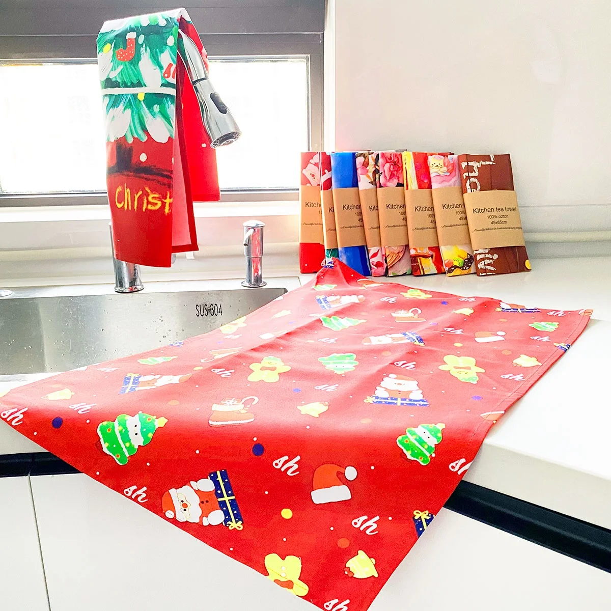 Wholesale Custom Design 100% cotton thick material Kitchen Tea towels digital Printing Cleaning quick dry custom dish towel