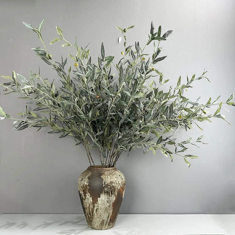 Hot Sale Olive Branch with Fruit Artificial Olive Tree Branch Leaves Accessories Simulation Plant for Home Wedding Decoration