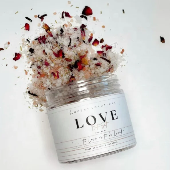 Private Label Rose color Bath bomb Salts wholesale bottle packaging with Flowers Essential  Luxury Organic jar Bath Salt Crystal