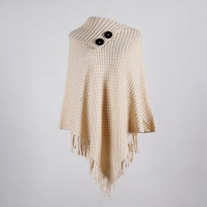 
2021 New design Half open collar solid color tassel pullover ladies sweater shawls 