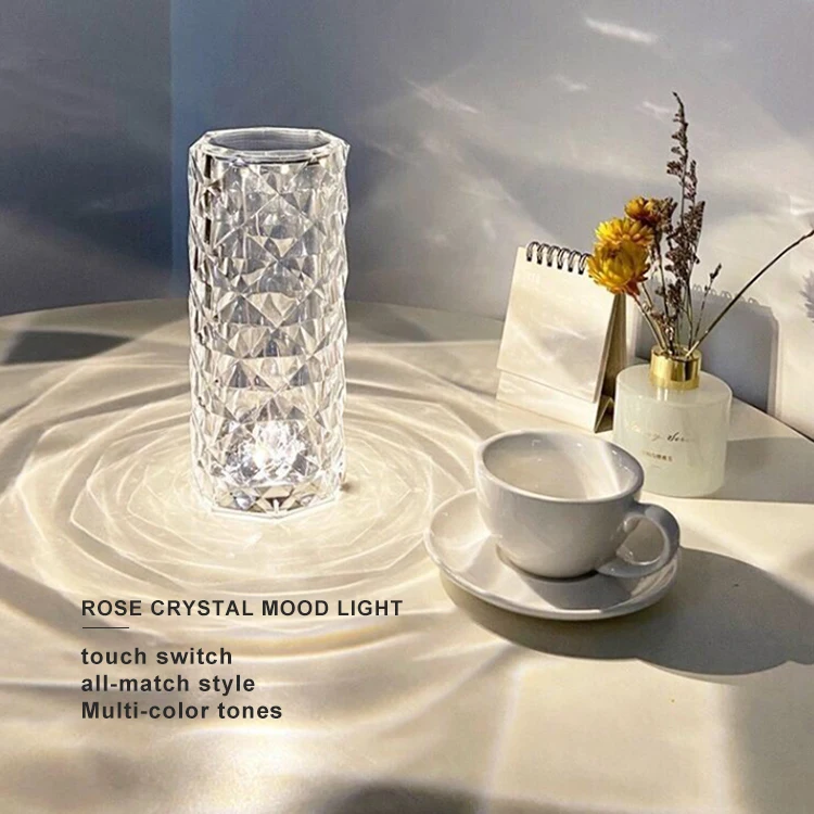 New 3D Rose Diamond Table Lamp Romantic 16 Color USB Rechargeable Touch RGB Crystal Desk Lamp For Bar Dinner Bedroom