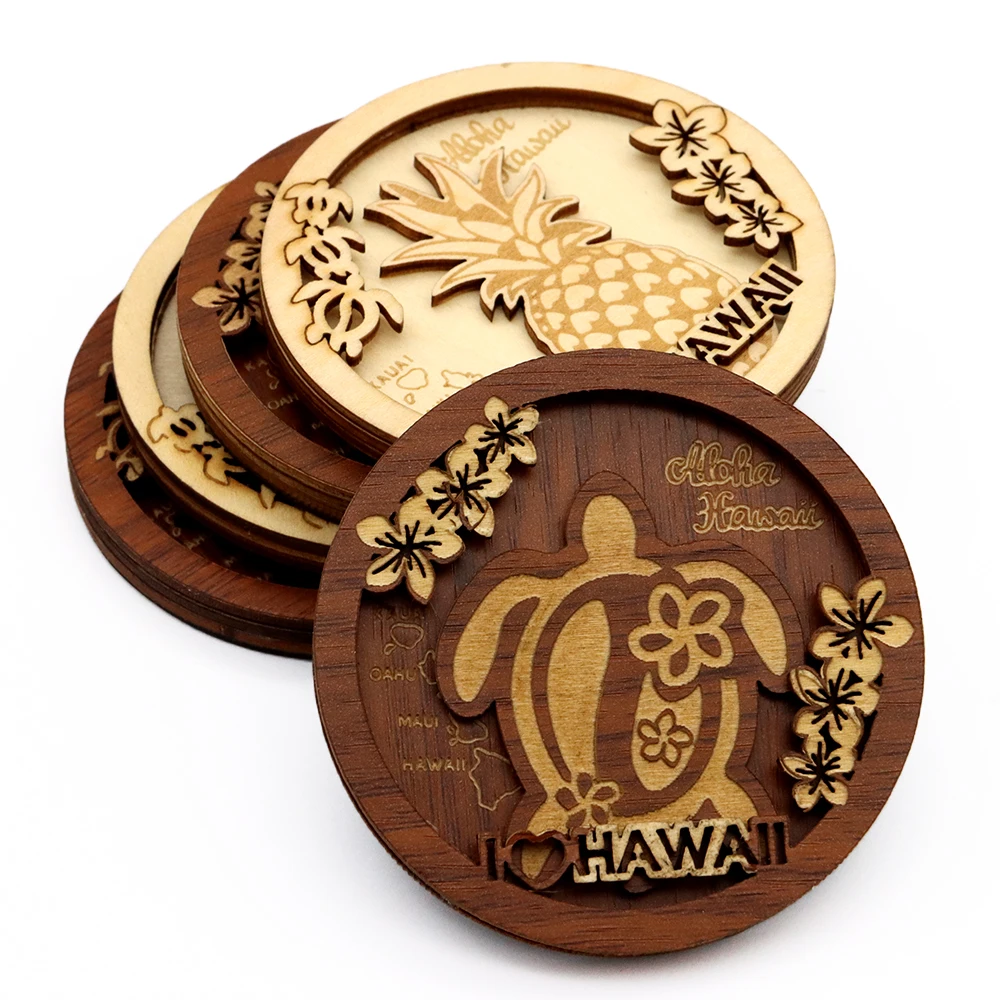 3D Travel Gift Souvenir Creative Custom Round Wood Bottle Opener Magnetic Wooden Refrigerator Fridge Magnet