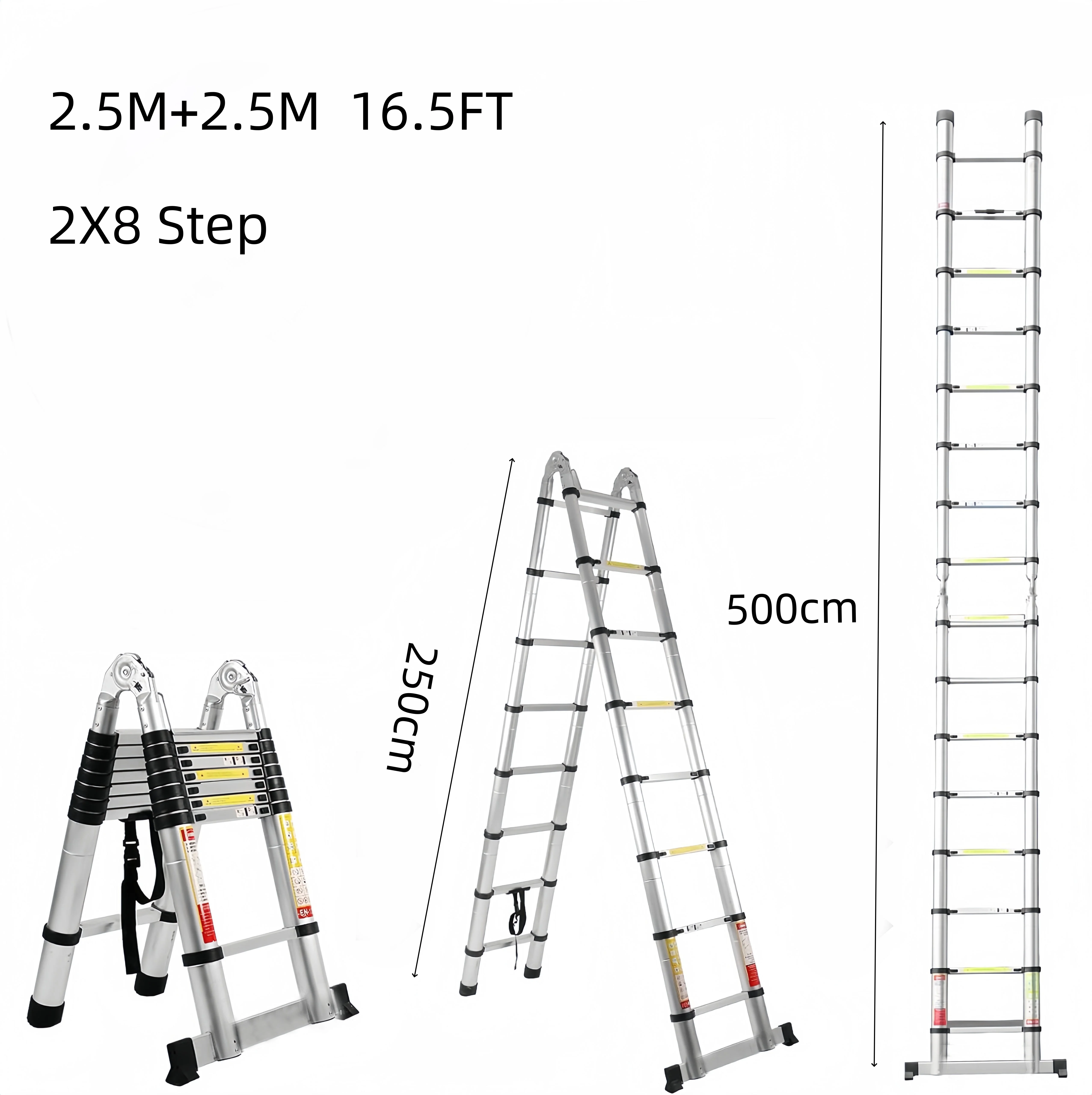 16.5FT 5M Double Sided Telescopic Ladder Industrial Design Style For Outdoor Home Use Folding Ladder Aluminum