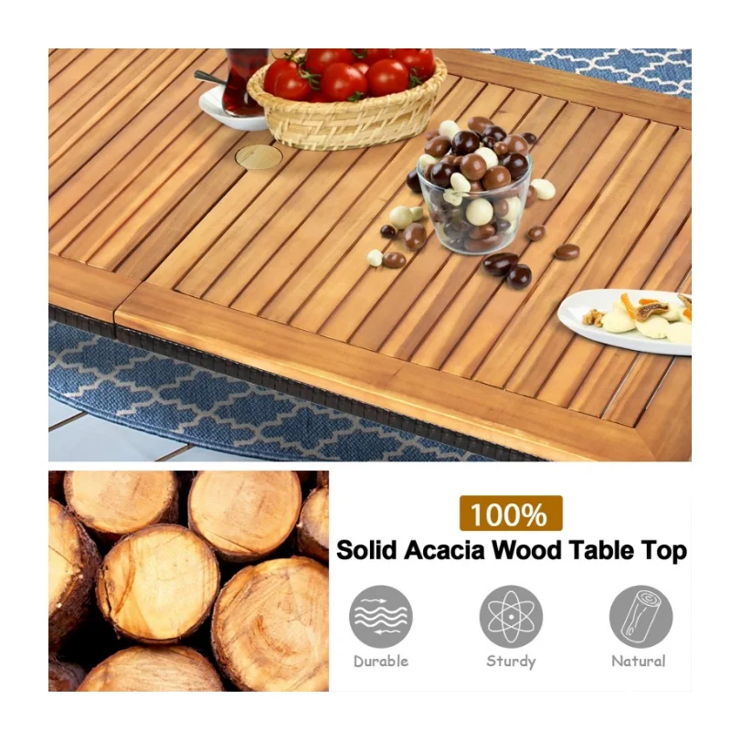 
Outdoor table and chair combination teak courtyard patio villa outdoor aluminum alloy leisure dining table and chair 