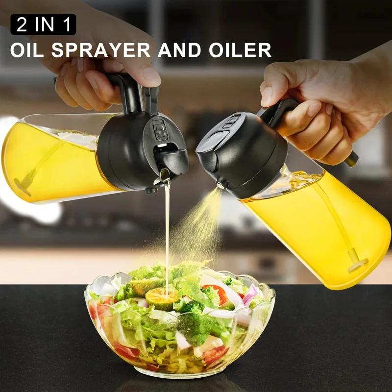 2in1 470ml Plastic Spray Oil Sprayer Bottle Spray Oil Dispenser Oil Jar Cruet BBQ Kitchen Baking Roasting Picnic Kitchen Tool