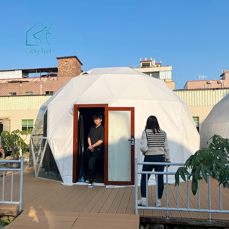Factory Low Cost Luxury Yurt Aluminum Framework Tempered Glass Dome Glamping Tent With Bathroom