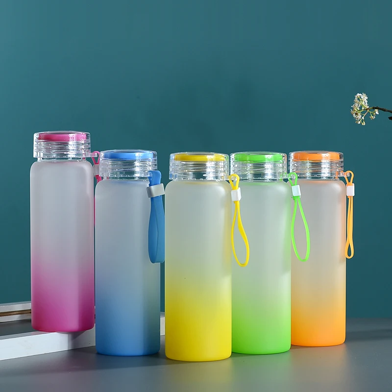 USA warehouse 17oz Sublimation Blank Mixed Color Glass Tea Cup Frosted Gradient Glass Water Bottle For Sublimation
