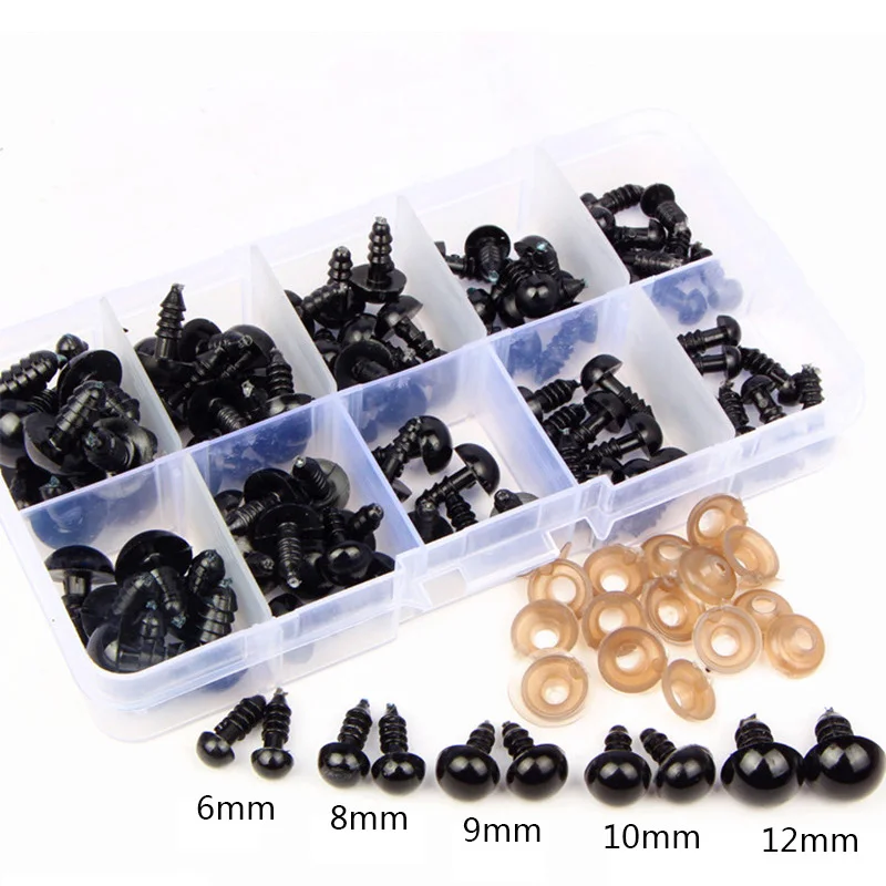 100Pcs 6-12mm DIY Doll Eyes Black Plastic Crafts Safety Eyes for Teddy Bear Soft Toy Animal Doll DIY Accessories