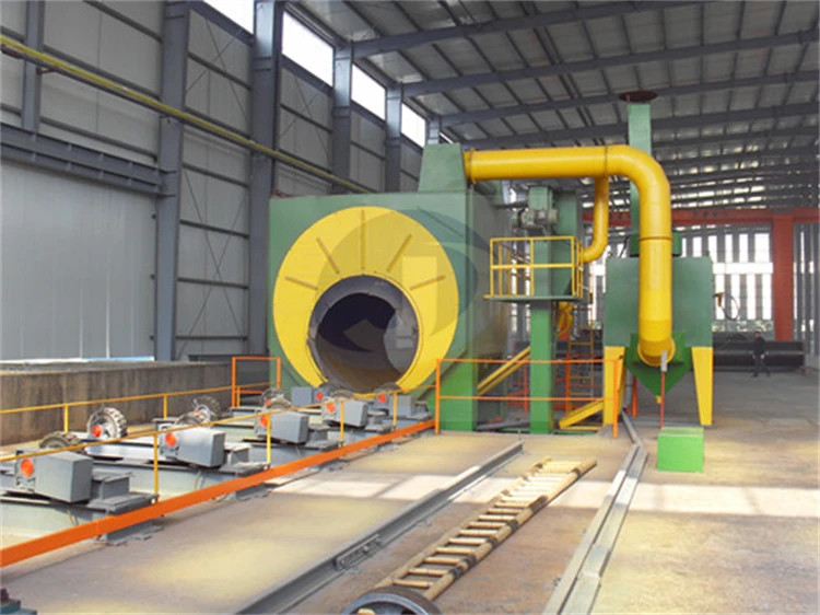 Internal/external steel pipe surface treatment cleaning shot blasting line