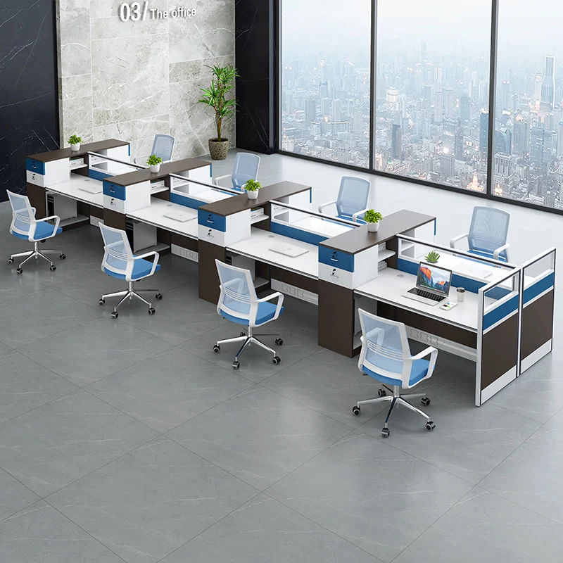 Рабочая станция для персонала офисные кабинки Т-образная 6-Местная офисная настольная рабочая