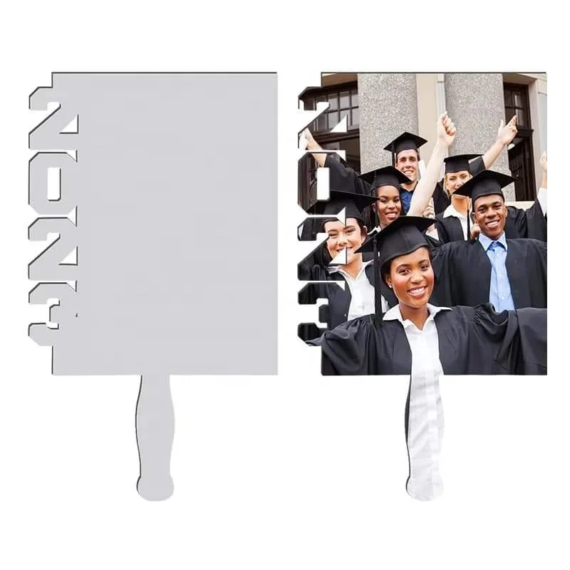Custom Shape Grad Paddle 2023 Sublimation Blank MDF Photo Memorial Wedding Graduation Hand Fans With Handle Full Size