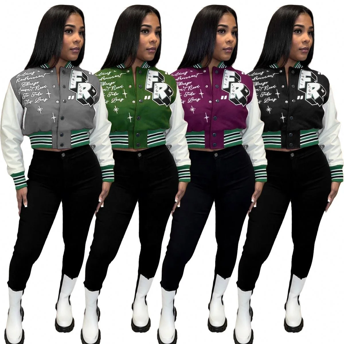 KC 2022 Women Fall Outfits Outdoor Jacket Long Sleeve Jersey Patchwork Streetwear Clothes Winter Letterman Plain Baseball Jacket