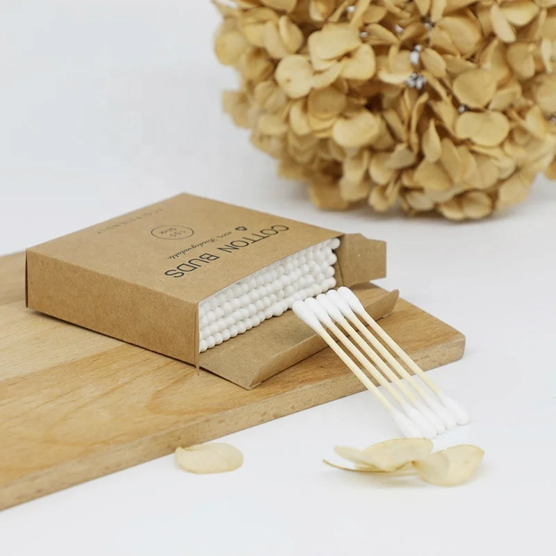 100% Biodegradable Household Custom Private Label Bamboo Cotton Swab Double-End Clean Cotton Swab