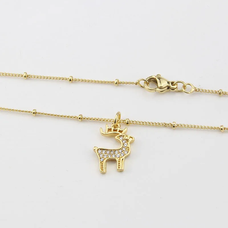 ins new product diamond lucky elk male and female copper and gold diy animal deer necklace