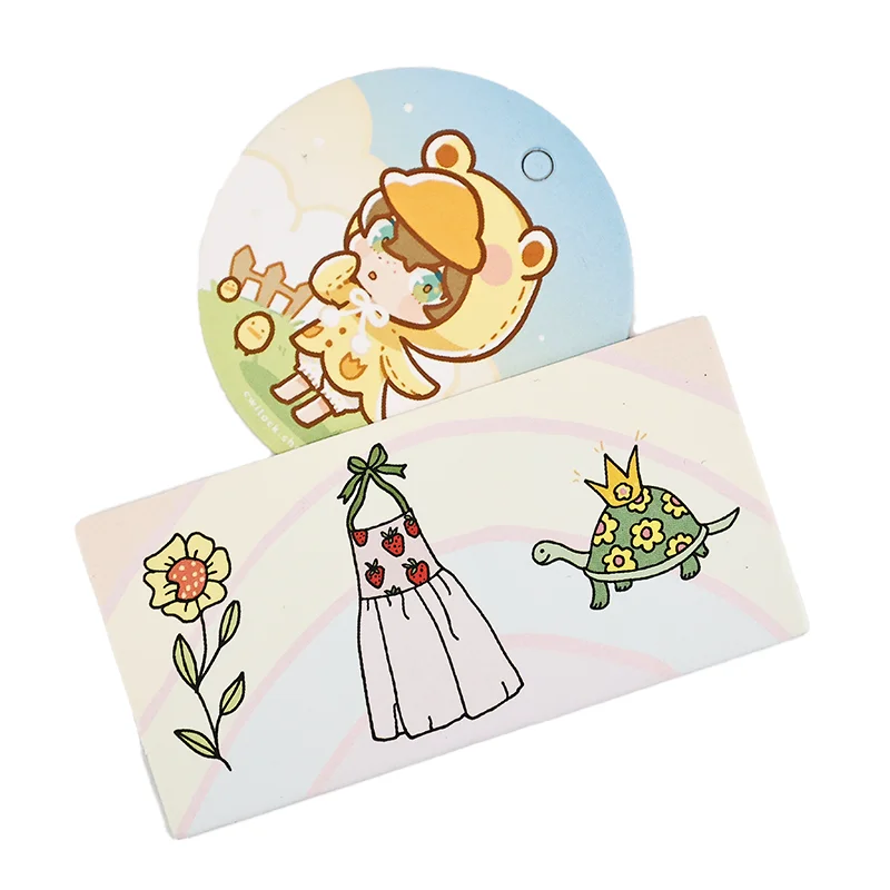 Cartoon painted pattern tag,customized printing logo pattern clothing hang tags,custom garment paper labels with cute pattern