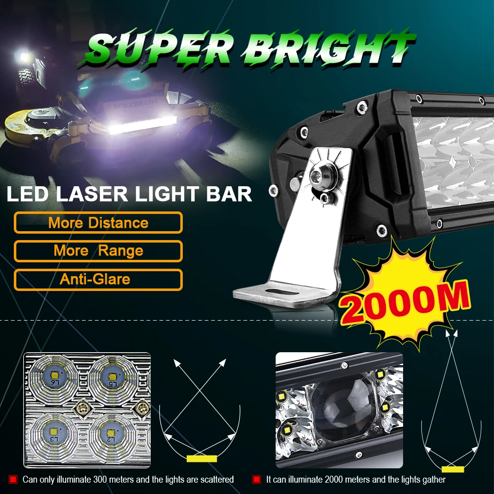 Offroad Super bright 2000m Spot Led Driving Lights Dual Row 4x4 off road Car Laser Led Light Bar