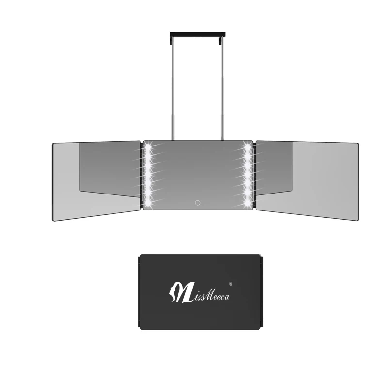 Hot Sales 3 Way 360 Degree  Mirror Hang on Door Self Cutting Mirror DIY Cut Your Hair Mirror With LED Light