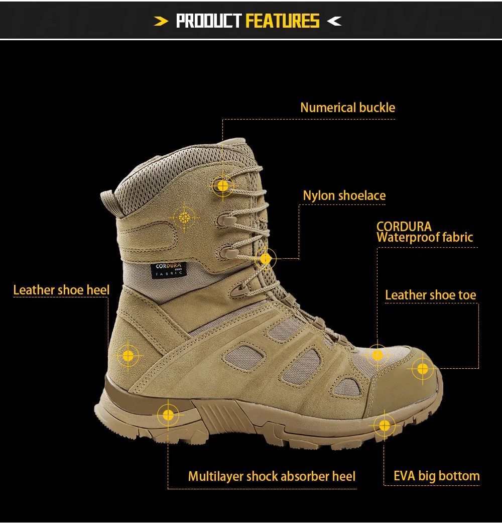 Men Leather Waterproof Tactical Boots Breathable Nylon Outdoor Sport Desert Climbing High Quality Trekking Hiking Combat boots