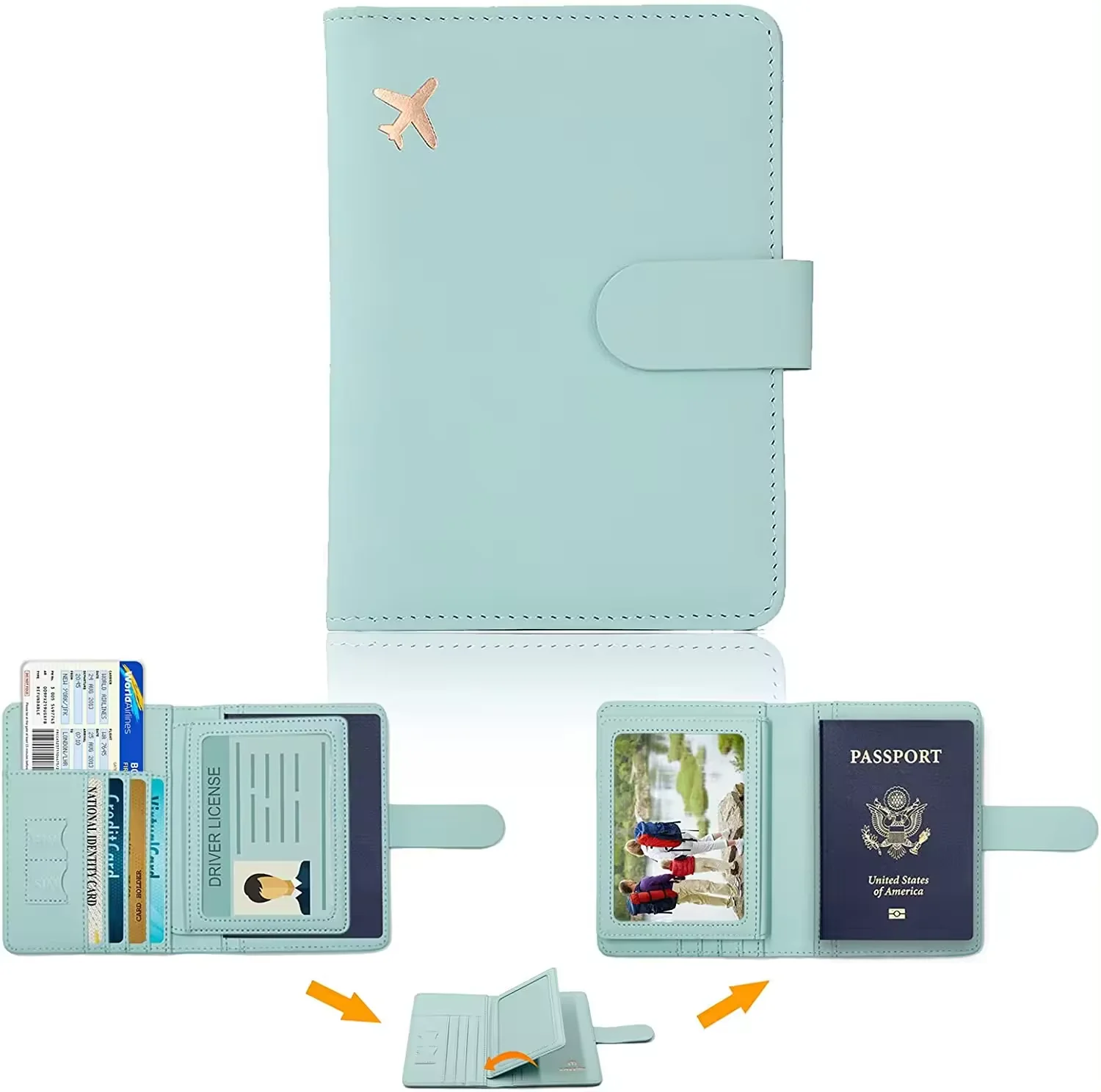 Customized passport card slot holder PU leather magnetic enclosed ID card set passport wallet RFID enclosed