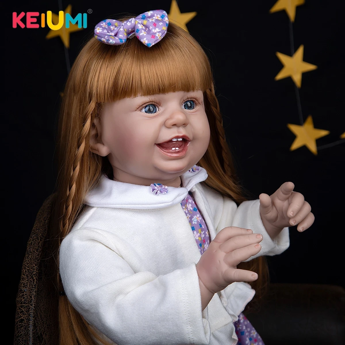 27 inch 68 cm Happy Smile Reborn Dolls Cloth Body Light Brown Long Hair Baby Reborn Doll Toys for Kids Birthday Gifts