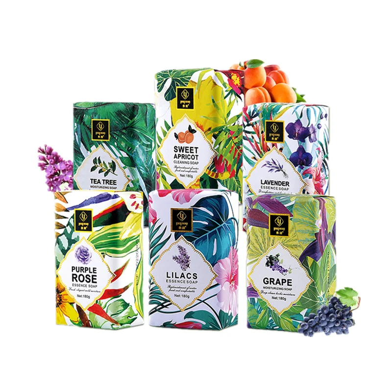 YL03003 Natural  Scent Bar Soap Organic Fruit Grape Lilacs Tea Tree Rose Lavende Shea Butter Deep Cleansing Toilet Bath Soap