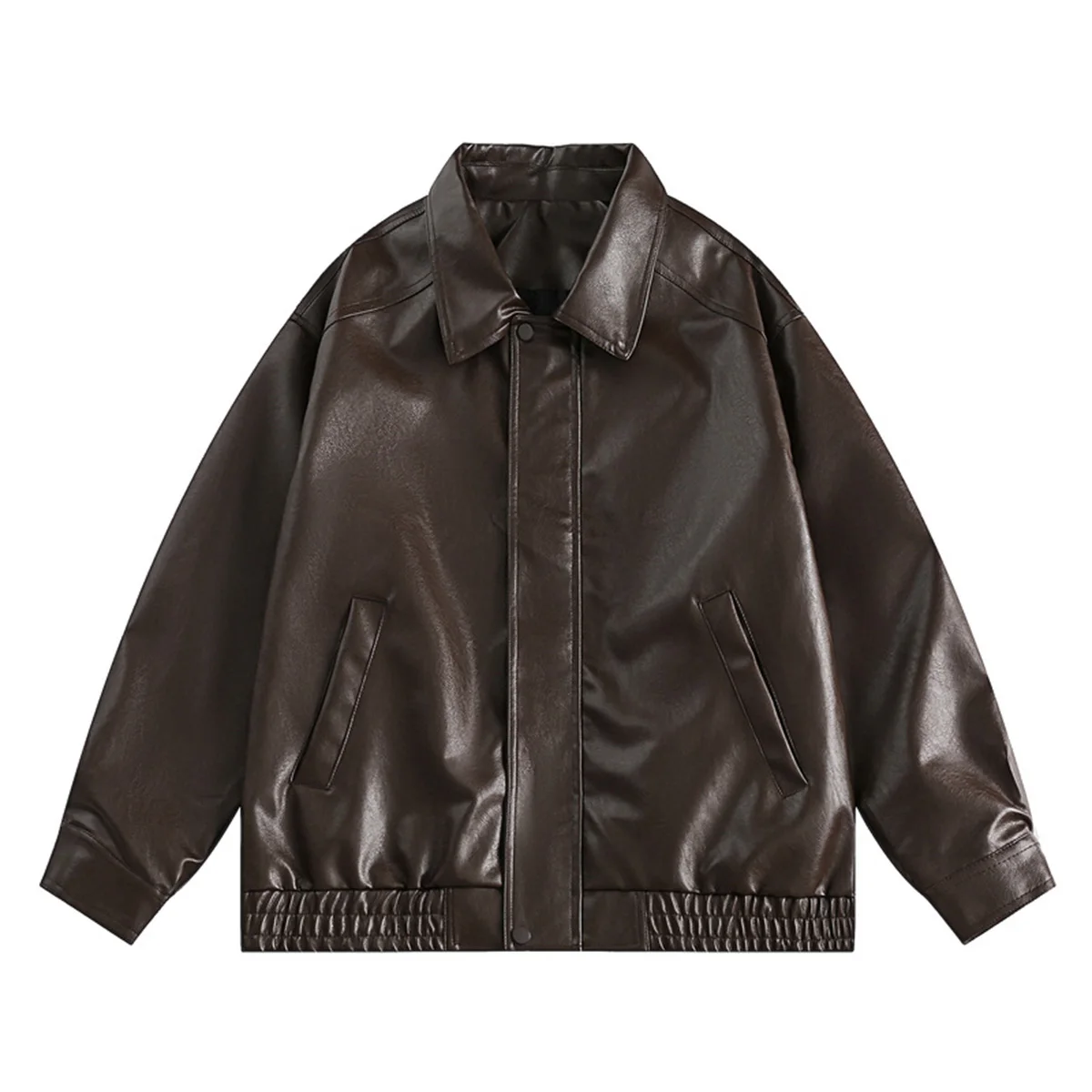 PU Leather Coat Unisex Moto Biker Jackets Bomber Jacket Cardigan Outfits Brown Faux Leather Jacket