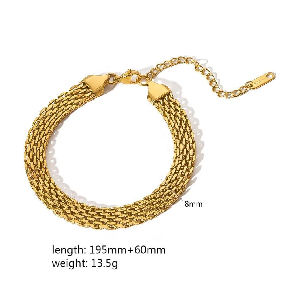 Fine Jewelry Geometric Bracelet Multiple Sizes Adjustable 18k Gold Plated Non Fading Stainless Steel Bracelet for Women