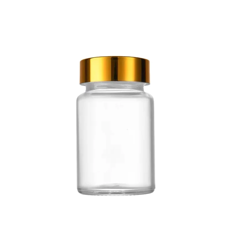 Frost Transparent Capsules Packaging wide mouth Glass Bottle with black cap 30cc 40cc 50cc 60cc 80cc 100cc 120cc etc