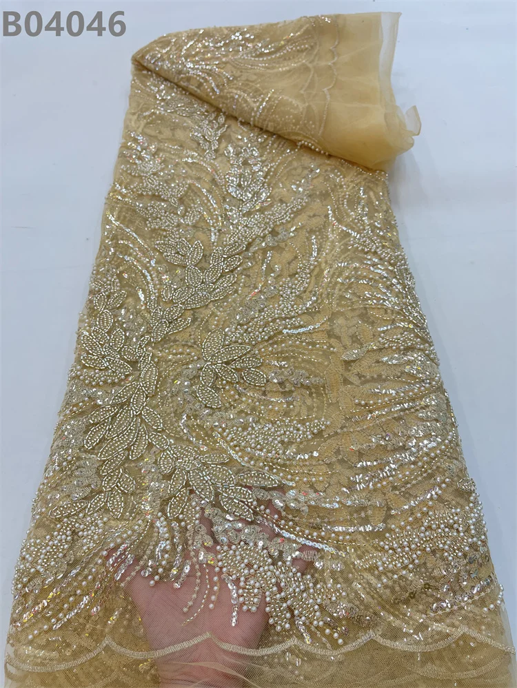 Hottest Luxury Beaded Lace Fabric With Sequin Embroidery Guipure Lace Fabrics For Dress