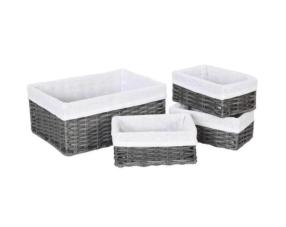 
Handmade Wicker Storage Baskets Set Woven Decorative Organizing Nesting Baskets for Bedroom (Set of 4, Grey) 