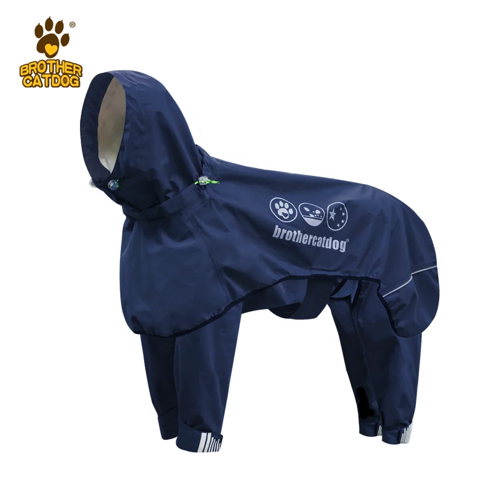 Small MOQ wholesale 100% waterproof soft dog rain coat set  Modern pet clothes reflective large dog raincoats hooded