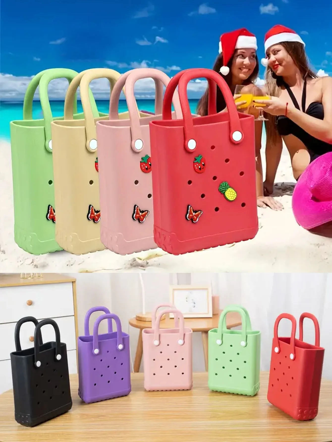 Colorful Fashion Eco-friendly Women Silicone Bag Eva Durable Small Diy Beach Storage Eva Bag Boggs For Girl