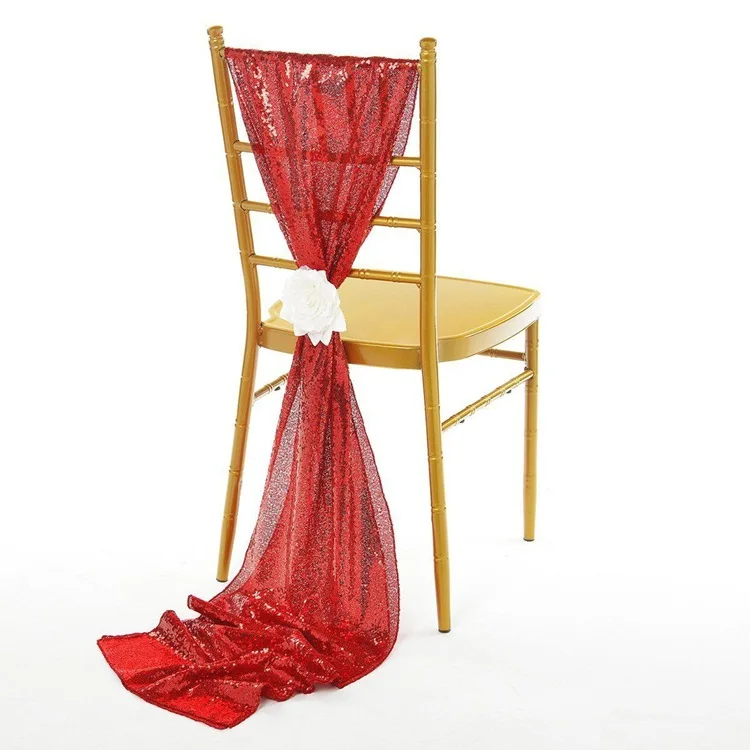 Sequin Chiavari chair cover sash wholesale decoration hotel wedding satin bow tie back chair covers