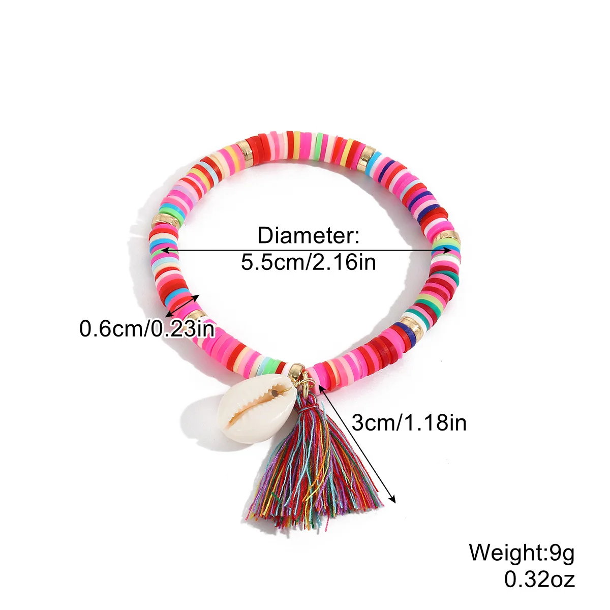 Soft Pottery Polymer Clay Bracelets Colorful Beads Shell Tassel charm Bracelet Beach Charm Elastic beads bracelet
