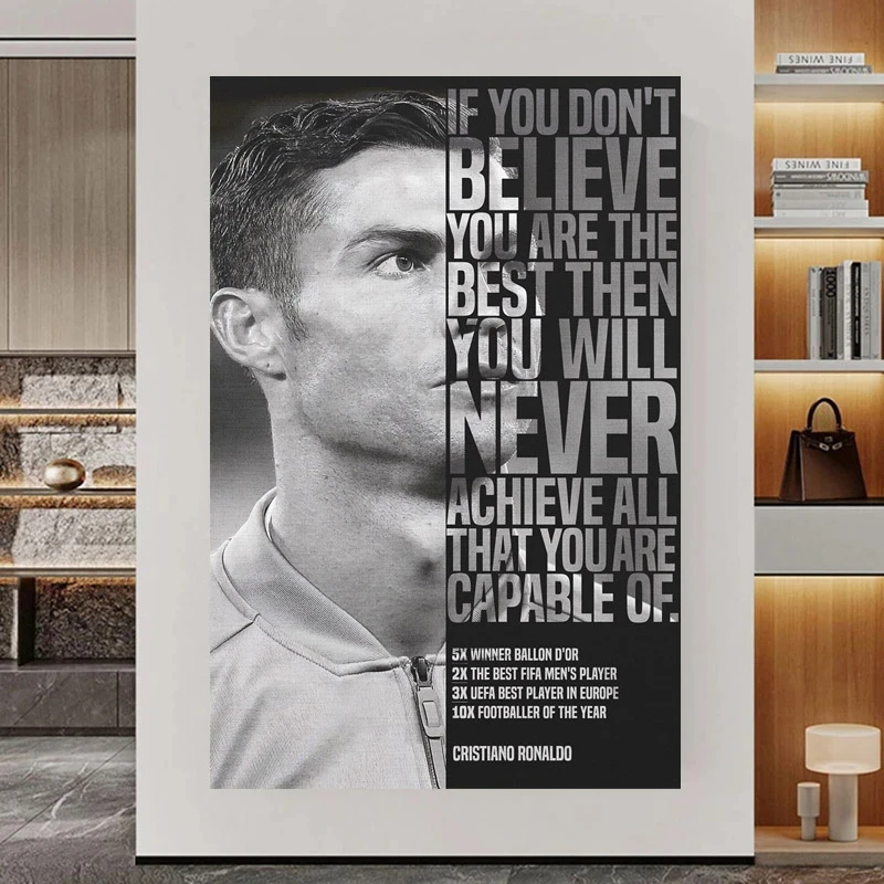 Famous Soccer Star Ronaldo Motivating Quote Poster Print Canvas  Pictures Portrait Wall Painting Sport Football Art