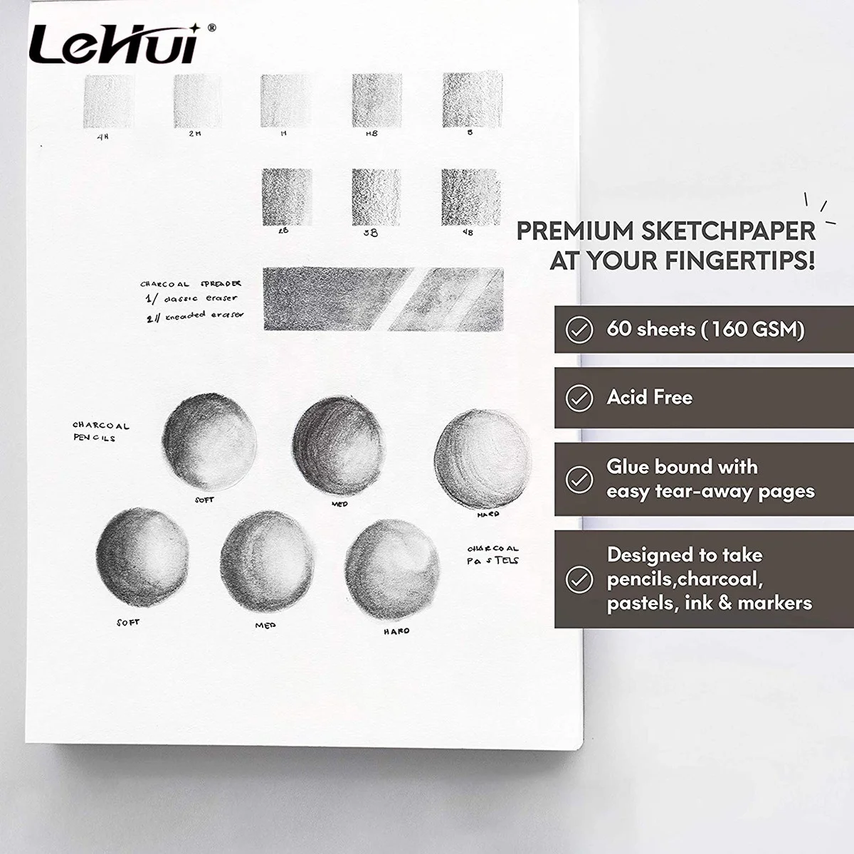 Shanghai Lehui OEM/ODM 60 Sheets 8.5X11 Inches 160Gsm Smooth Thick Drawing Paper Sketchbook For Art Supplies Art Journal