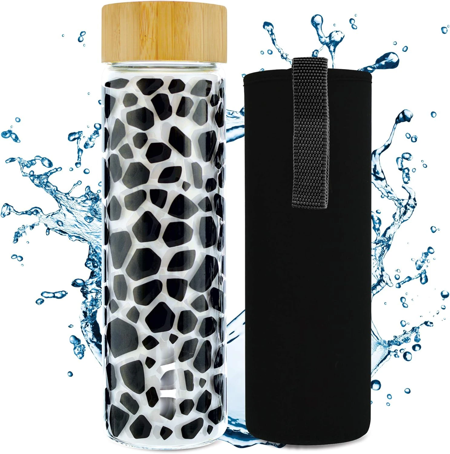 BPA free eco-friendly Double walled high borosilicate glass water bottle stainless steel tea infuser filter