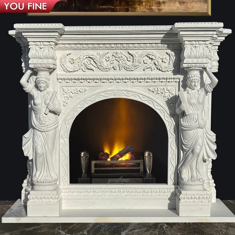 Italian Carving Stone Ancient Marble Fireplace Surround